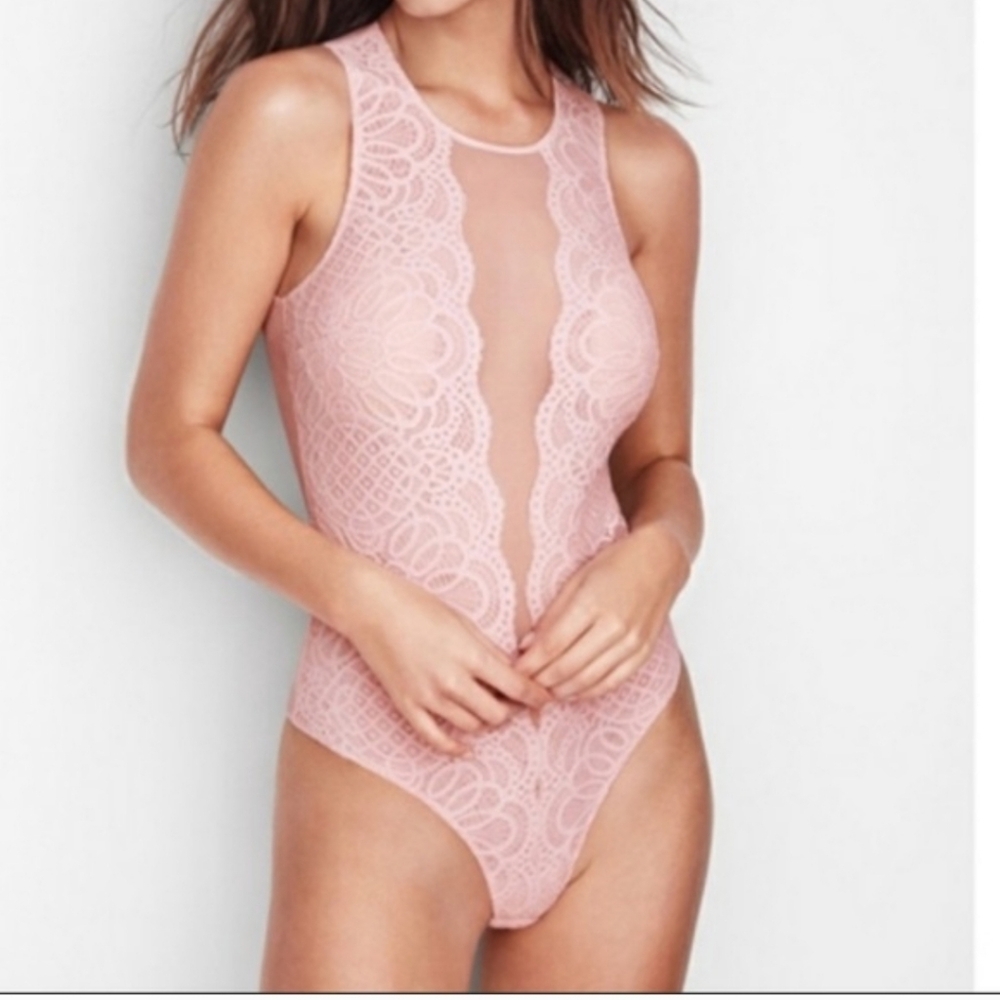 Victoria's Secret Dream Angels Soft Pink Lace Sleeveless Bodysuit Small